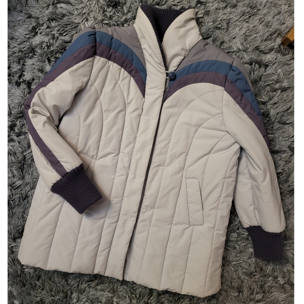 80s Mulberry Street Puffer Coat Like New sz 22.5 Pale Grey, Purple & Blue